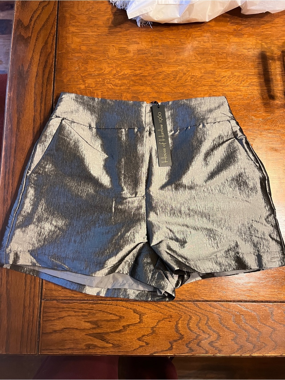 House of Harlow 1960 Metallic Silver High-Waist Shorts